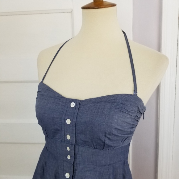 J Crew Chambray Button Front Halter Dress, Size XS - Picture 9 of 13